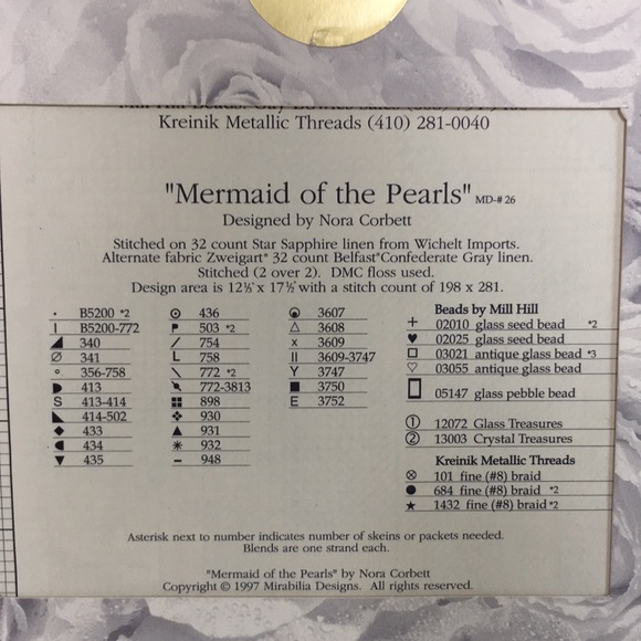 Mirabilia Mermaid of the Pearls Cross Stitch Chart MD26 - Picture 4 of 5